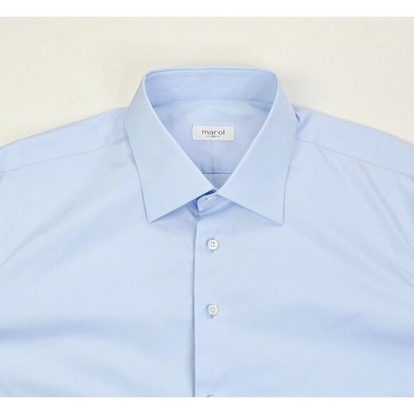 Marol Size 43/17 Mens Blue Long Sleeve Spread Collar Cotton Shirt Made in Italy - Picture 8 of 11